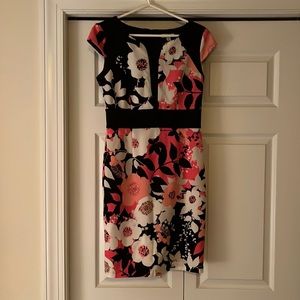 New York and Company short dress pink, white, and black with flowers size 4